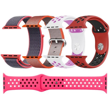 Set 5 Curele iUni compatibile cu Apple Watch 1/2/3/4/5/6/7, 44mm, Alb/Mov, Rosu/Negru, Roz, Gri/Roz,