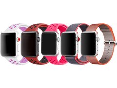 Set 5 Curele iUni compatibile cu Apple Watch 1/2/3/4/5/6/7, 42mm, Alb/Mov, Rosu/Negru, Roz, Gri/Roz